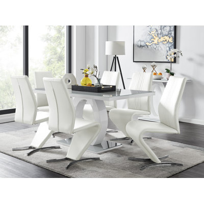 Scottsmoor Modern High Gloss Halo 6 Seater Dining Table Set with Luxury Faux Leather Dining Chairs