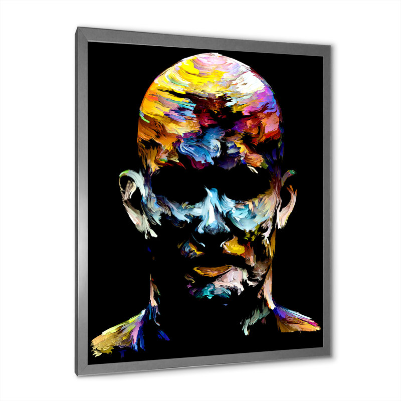 " Liquid Art Human Face ", Silver Picture Framed Canvas, 32" H x 16" W