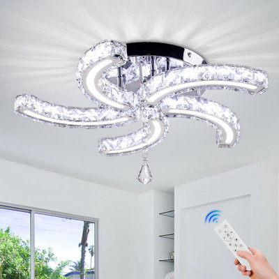 19.7" Dimmable Crystal Chandeliers Modern Crystal Ceiling Light Fixtures Acrylic 5 Arms Led Flush Mount Ceiling Light Lamp For Dining Room Living Room Bedroom Hallway Remote Control