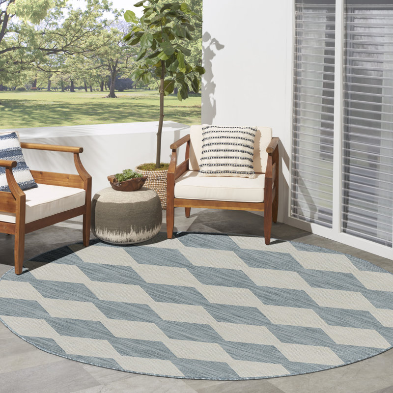 Positano Indoor / Outdoor Rug, Round 6', Sky Blue