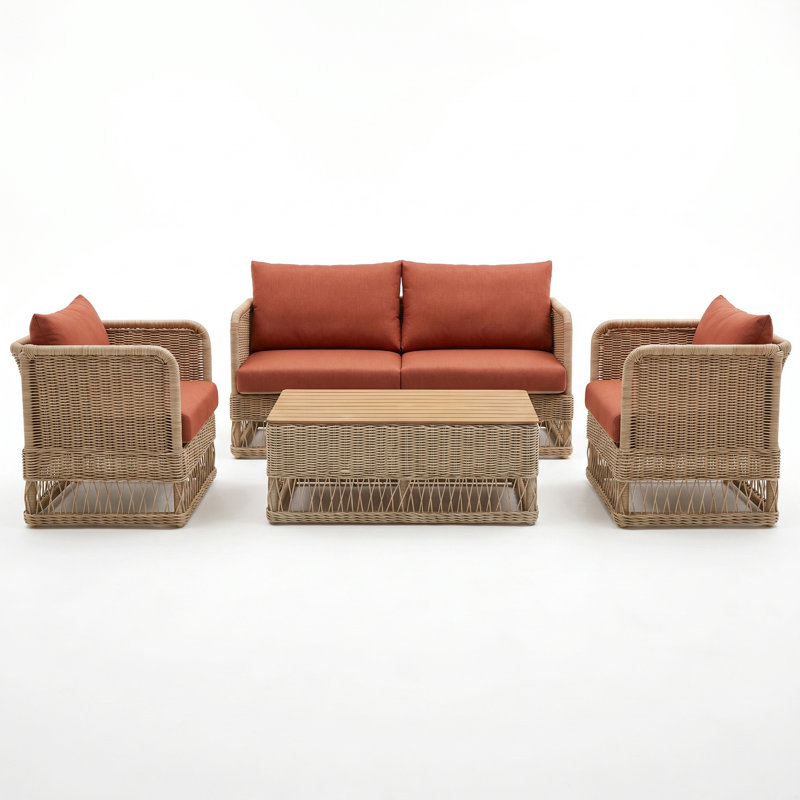 Destin Natural 4-Piece Sunbrella® Outdoor Patio Seating Set - Play Adobe, Play Adobe, Brown