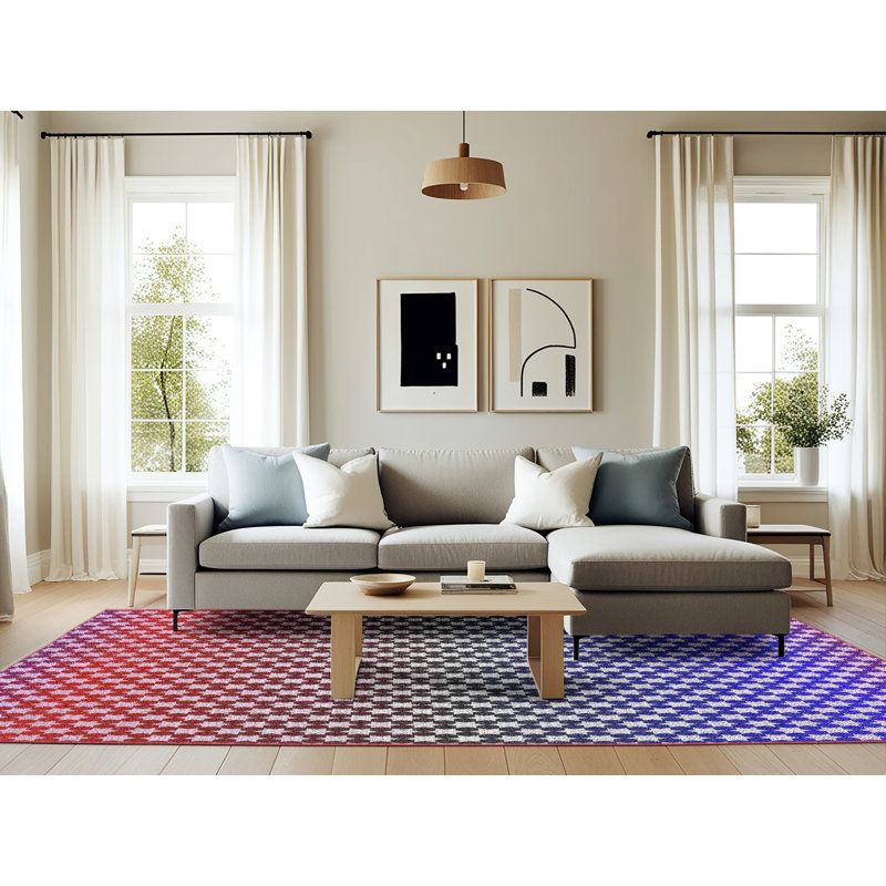 Tapis rose/bleu tissé à la machine, Rectangle 6 pi x 9 pi