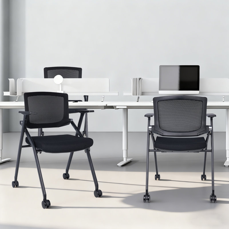 Chaise de bureau de conférence pliable, Noir mat