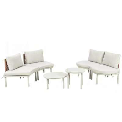6-Piece Patio Sofa Furniture Set,Half Moon Outdoor Sectional Sofa With 2 High-Low Coffee Tables, PE Wicker Rattan, Tempered Glass,4 Pillows & Cushions,For Backyard,Garden, Poolside