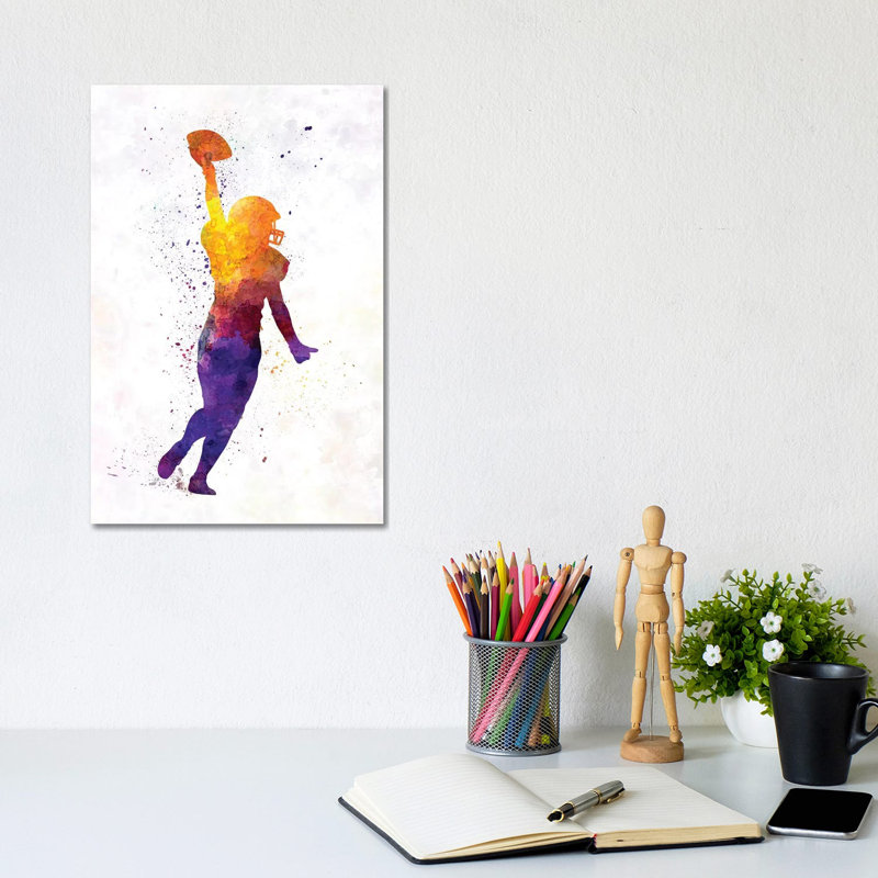 American Football Female Player In Watercolour by Paul Rommer - Wrapped Canvas Gallery-Wrapped Canvas Giclée