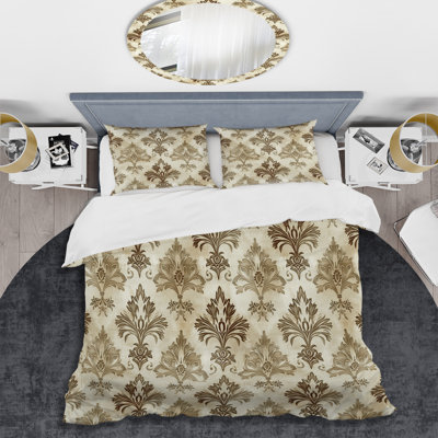 Ensemble de housse de couette transitionnelle brun et beige damassé Glam III