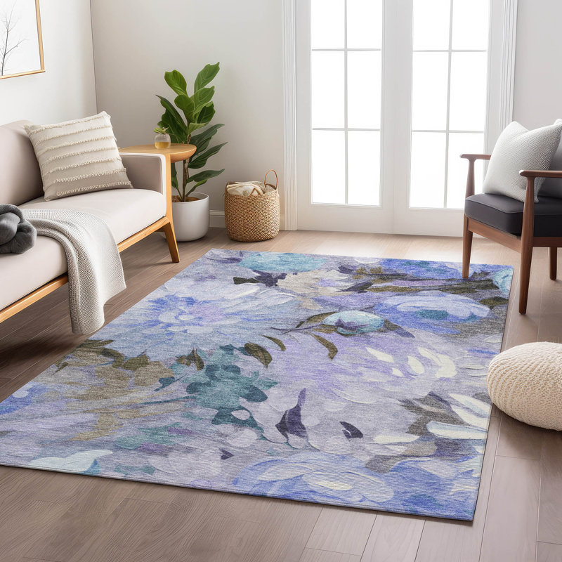Tapis floral intérieur / extérieur lavable à la machine ACN2264, Rectangle 9 pi x 12 pi