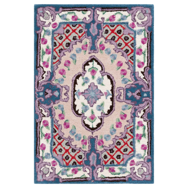Luxembourg Floral Handmade Tufted Wool Pink/Ivory Area Rug, Rectangle 2' x 3'