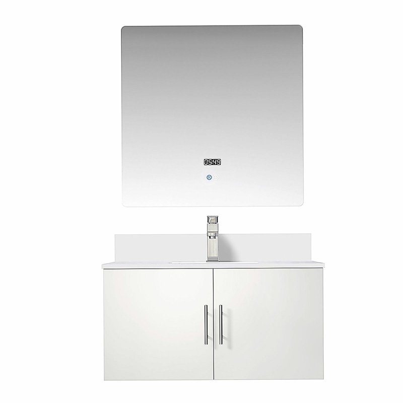 Lavabo de baignoire avec robinet et miroir à DEL, Blanc lustré
