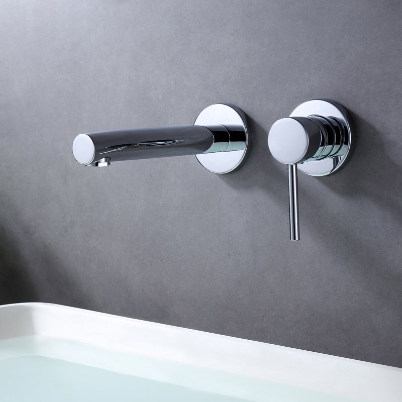 Robinet de lavabo de salle de bain mural mural moderne, 2 trous à poignée simple, Chrome, Chrome