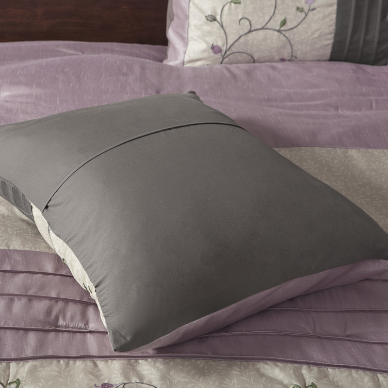 Serene Embroidered 7 Piece Comforter Set, Queen Comforter + 6 Additional Pieces, Purple