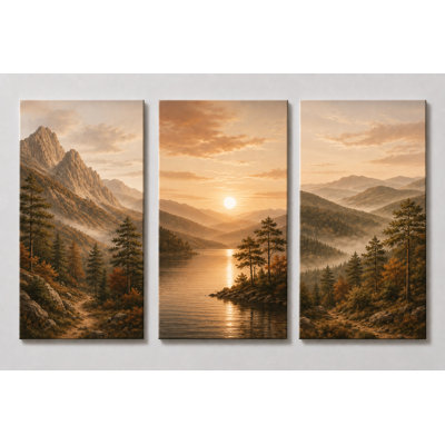 Extra-Large Set of 3 Vintage Mountain  Wall Art Neutral Nature Canvas Prints Rustic Cabin Living Room Decor 24x36 Inch Canvas Print - Ready to hang