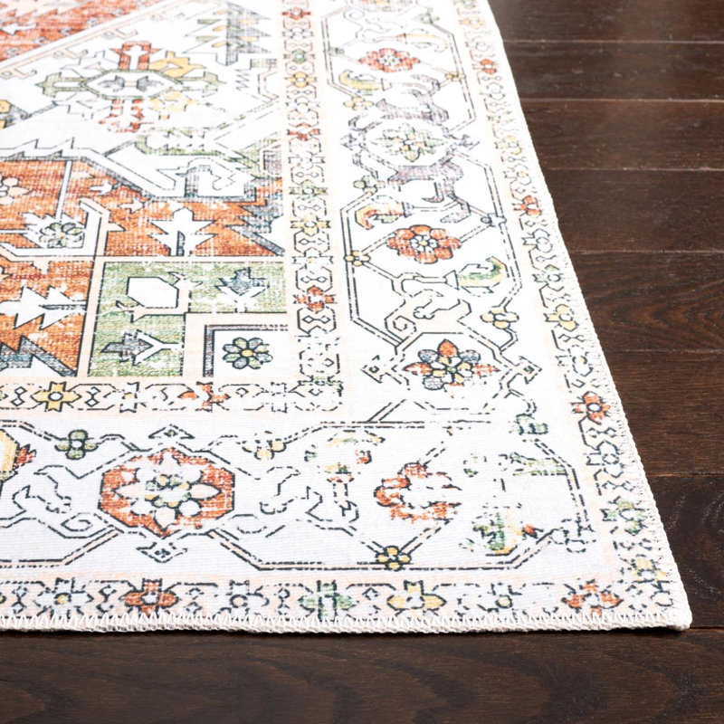 Arizona Oriental Machine Washable Non-Slip Area Rug in Ivory & Red, Rectangle 244 x 305cm