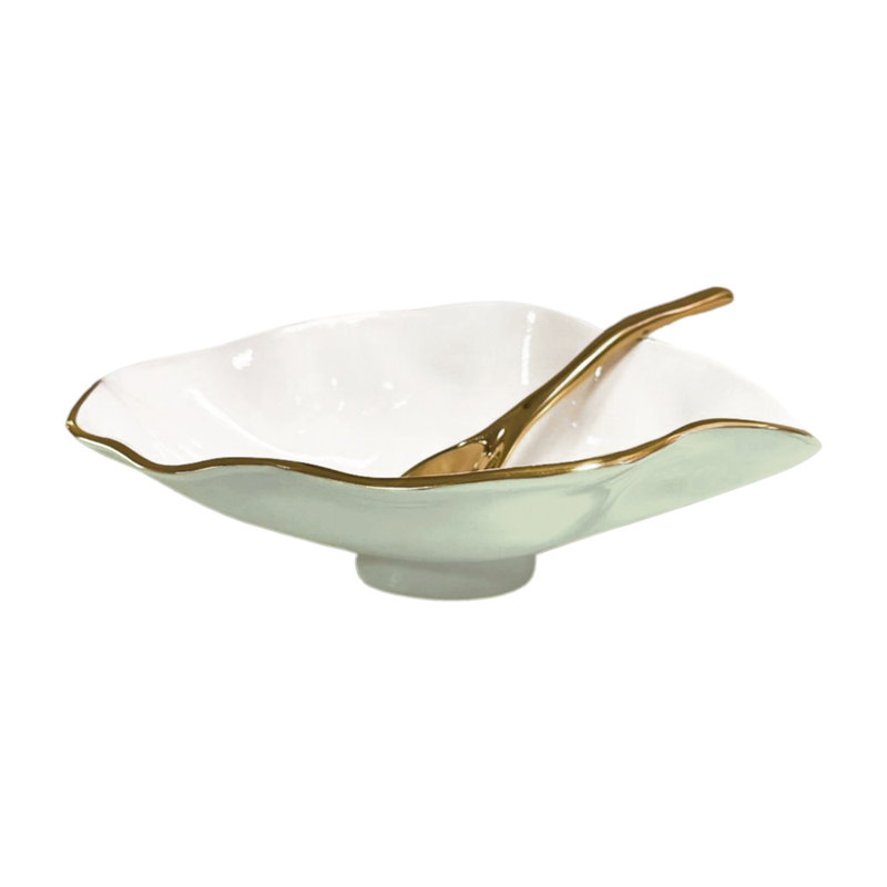 Petit bol ovale avec cuillère Encanto Claire, Vert / Blanc / Or