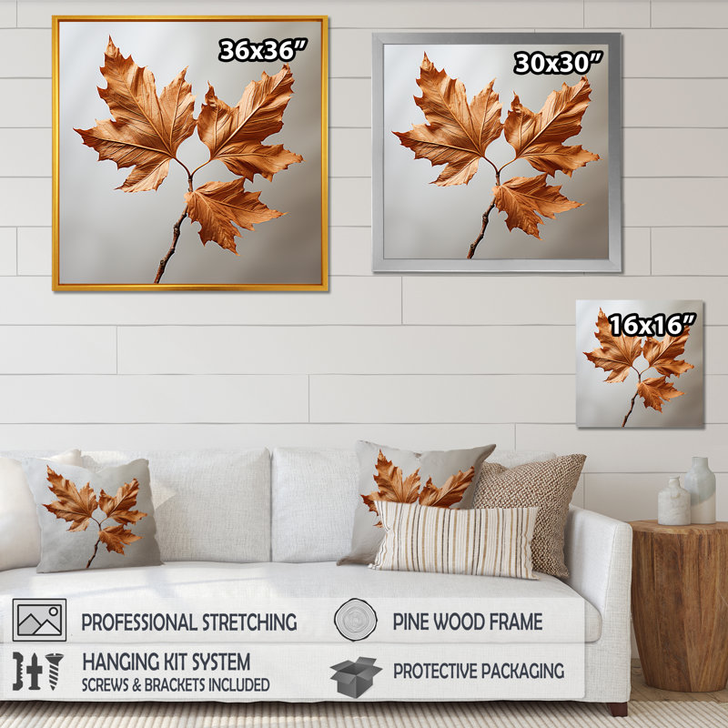 «Copper Leafy Abstractions III», reproduction sur toile, Cadre flottant doré, H 30 po x l 30 po x P 1 po