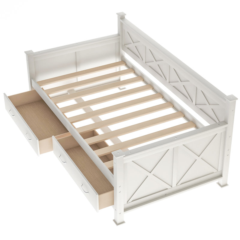 Lit de jour en bois de style décontracté moderne et rustique, Blanc, crème