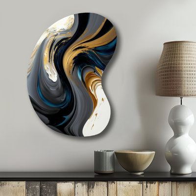 Bruges - Asymmetrical Abstract Liquid Ink Metal Art, Irregular Shape Metal Wall Sculpture Print