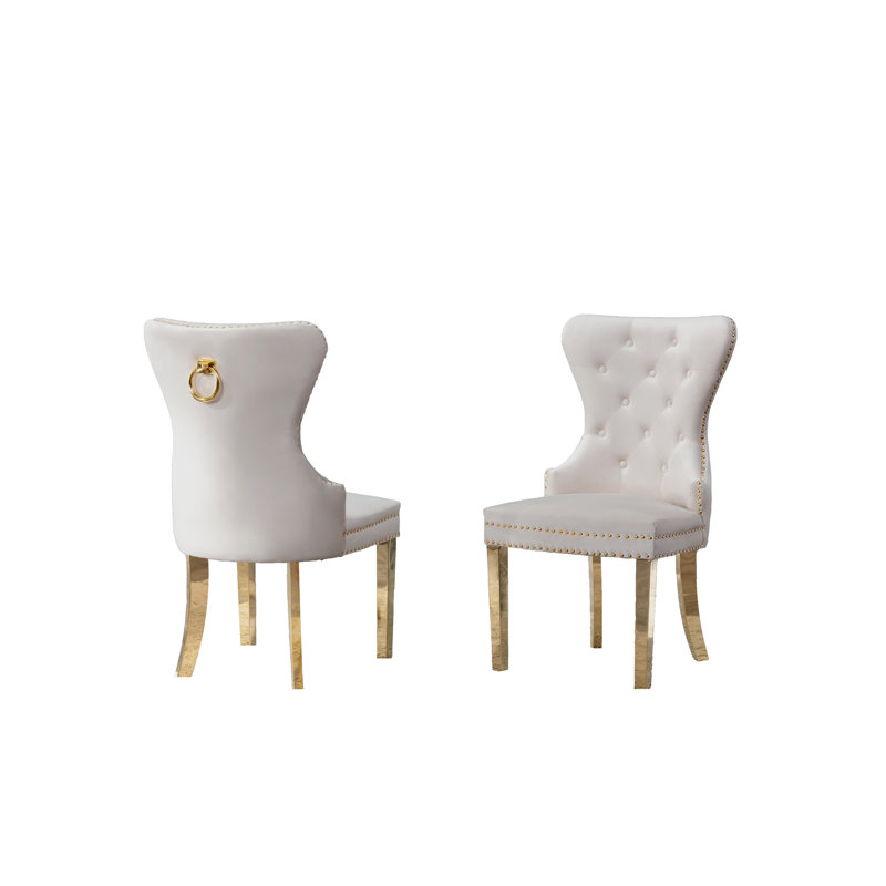 Toombs Glass Top Double Pedestal Dining Set, Cream/Gold, 5
