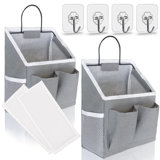 Set Of 2 Small Wall Organizers, Linen Door Hanging Storage Baskets With Pockets And Hooks