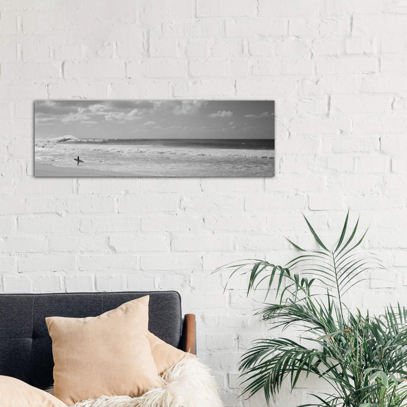 Surfer Standing On The Beach, North Shore, Oahu, Hawaii, USA - No Frame Panoramic Print on Canvas