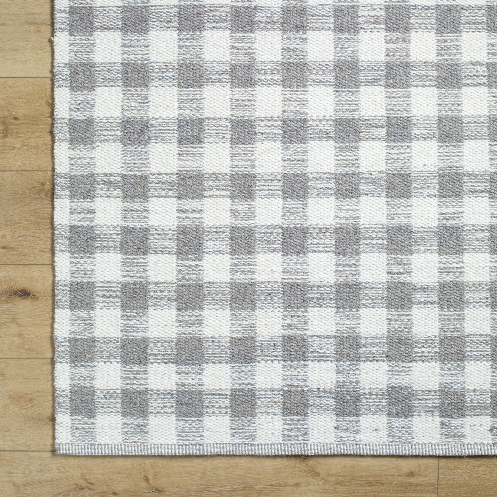 Lavande Hand-Woven Plaid Gray Wool Rug, Runner 2'6" x 8'