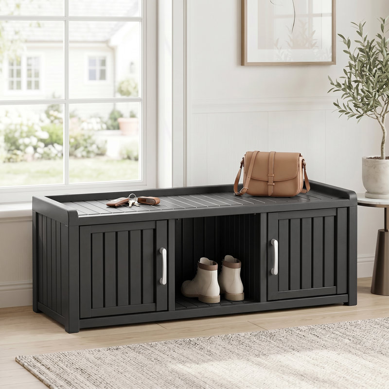 47" 2-Door Shoe Storage Cabinet, Black