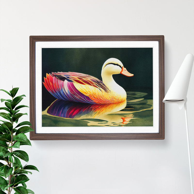 Watercolour Duck Vol.1 - Single Picture Frame Print, 34cm H x 46cm W x 2cm D, Walnut