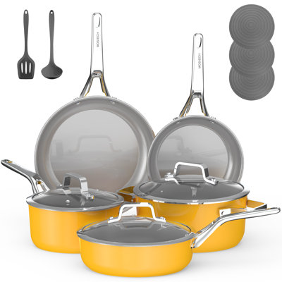 MOSIECH 13-Piece Ceramic Cookware Set, Healthy Nonstick Pots and Pans Set for Family Cooking,Induction Compatible, Dishwasher Safe, Stay-Cool Handles