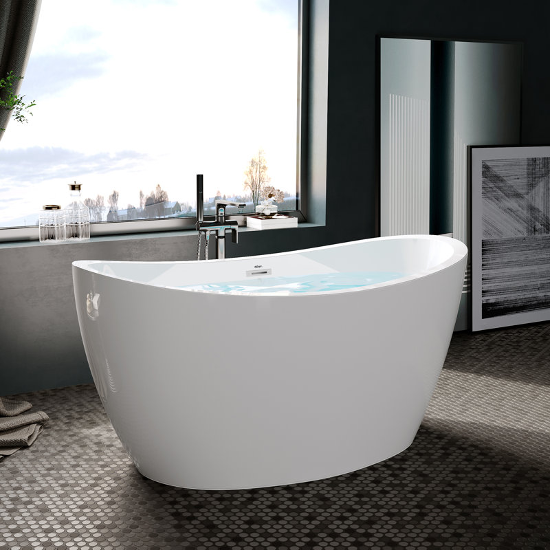 Baignoire autoportante en acrylique Naha, Chrome poli, H 25,4 po x l 31,1 po x L 59,4 po