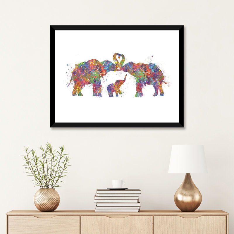 «Elephant Family» - reproduction, H 16 po x l 24 po x P 1 po, Papier noir