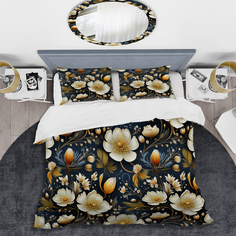 Ivory Boho Chic Floral Pattern VI - Ensemble de housse de couette à motif floral
