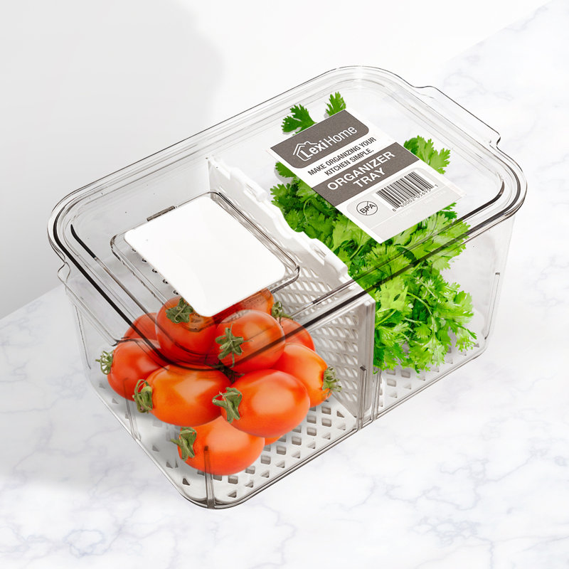Clear Acrylic Stackable Refrigerator Bin Set with Divider