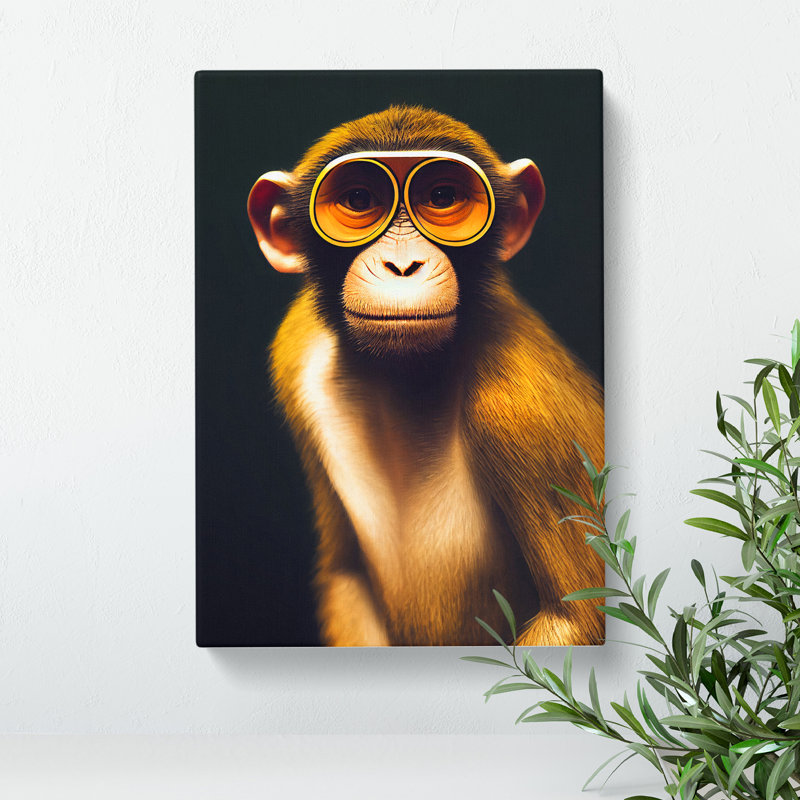 A Monkey In Glasses No.1 - Print, Wrapped Canvas, 50cm H x 35cm W x 3cm D