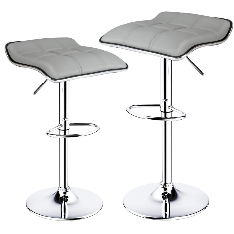 Adjustable Spin Bar Stool with Solid Wave Seat, Grey
