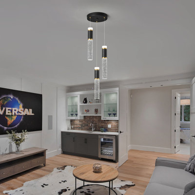 3-Light Pendant Lights Kitchen Island, Dimmable LED Pendant Light Fixtures, Black Gold Pendant Light Modern with Bubble Crystal Pendant Light, Pendant