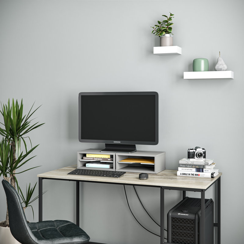 Gray Painted Stackable 2-Tier Wood Letter Tray Organizer