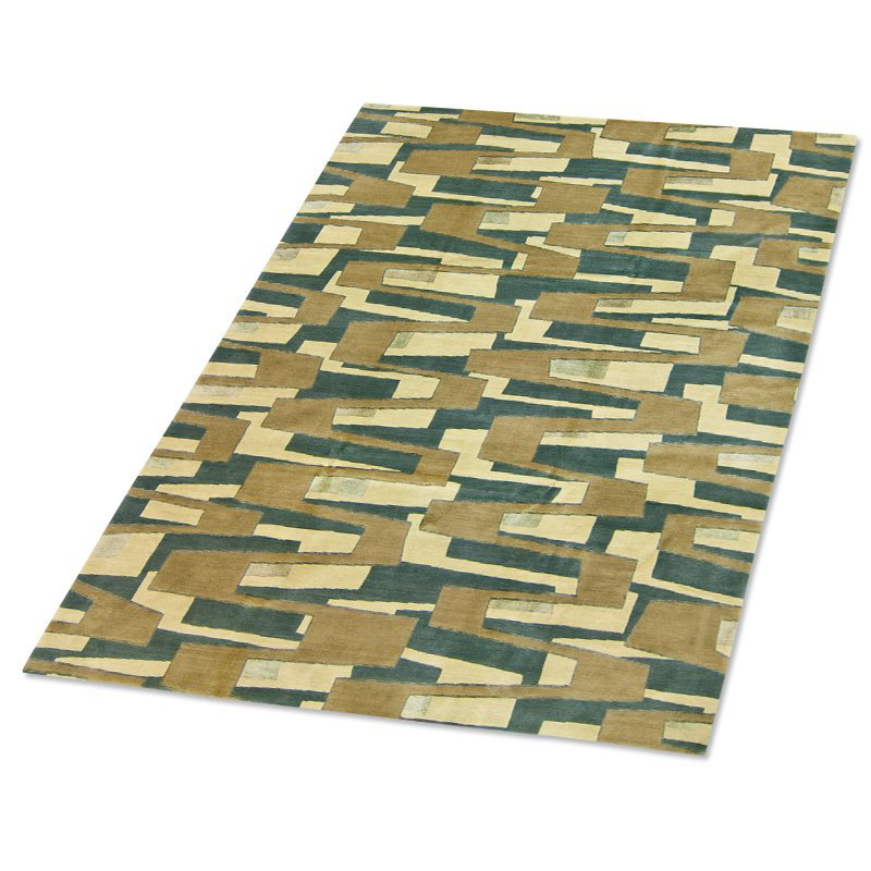 Zigzaggery Wool Geometric Area Rug in Beige/Blue, Rectangle 8' x 10'