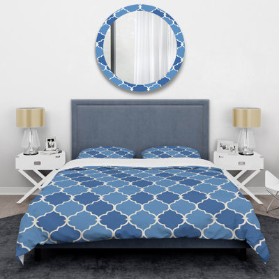 Ensemble de housse de couette bleu à motif quadrilobe moderne I
