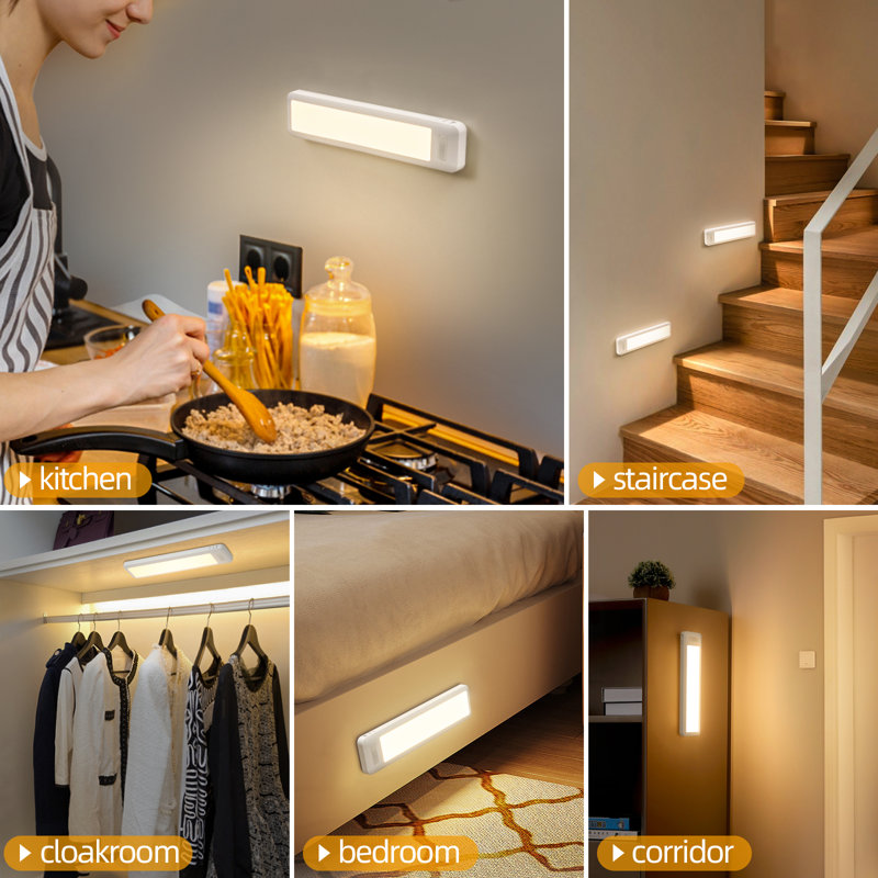 Ensemble de 2 lumières sous-armoire de 7,8 po avec crochet, lumière du jour, éclairage portatif rechargeable à capteur de mouvement pour la cuisine, l'armoire, le placard, la chambre à coucher, l'armoire et le rangement