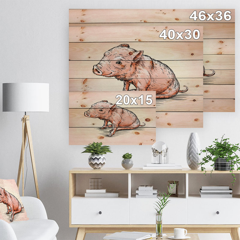 « sourire porc », impression, Bois, H 36 po x l 46 po x P 1,5 po