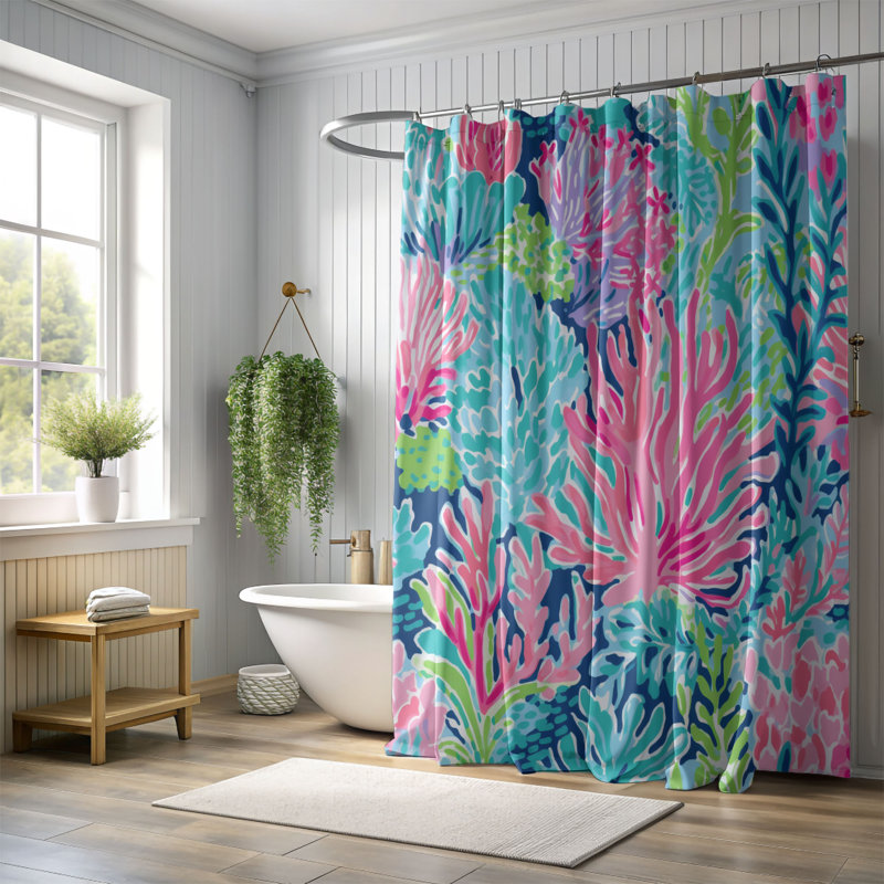 Rideau de douche standard 1 pièce Preppy Reef, H 74 po x l 71 po