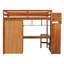 Structure de lit de style moderne, lit mezzanine en bois avec bureau, étagères à livres et garde-robe, escalier intégré avec tablettes de rangement, lit mezzanine avec garde-corps de sécurité