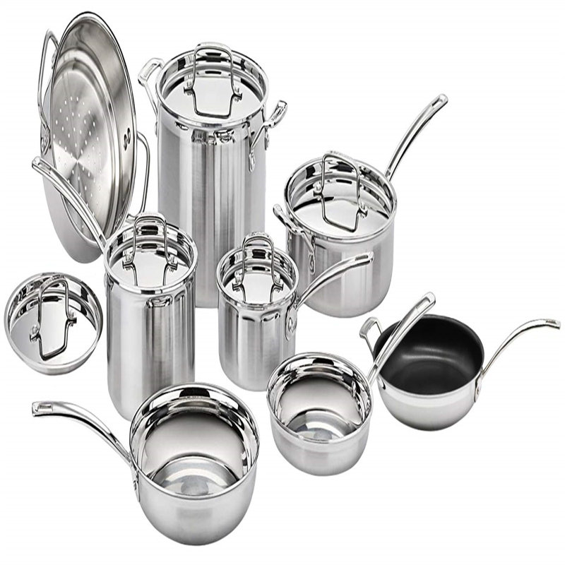 Batterie de cuisine en acier inoxydable de qualité supérieure - Collection polyvalente 13 pièces, argent