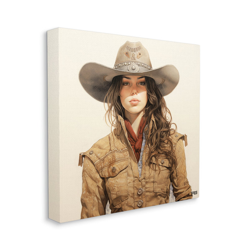 «Country Cowgirl On Beige» par RB, H 17 po x l 17 po x P 1,5 po