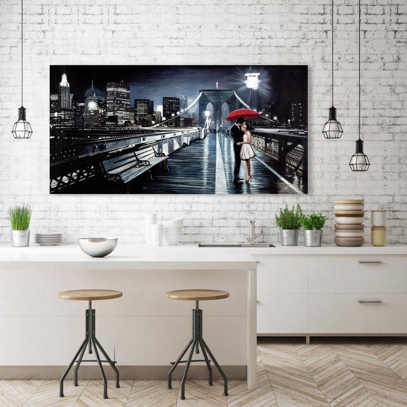 Kissing On Brooklyn Bridge by Pierre Benson - Wrapped Canvas Print, 35cm H x 70cm W x 4cm D