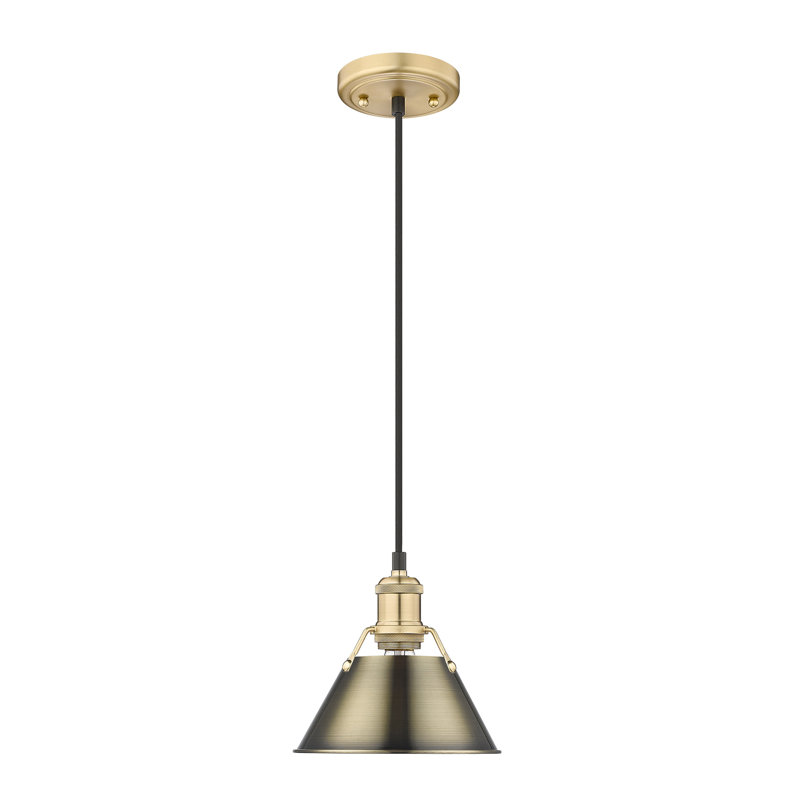 Luminaire suspendu conique à 1 lumière Weatherford, Bronze champagne brossé, Laiton vieilli, H 129 po x l 7,5 po x P 7,5 po