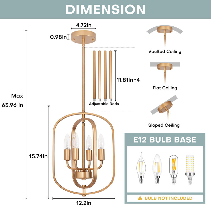 Modern 4-Light Geometric Pendant Light With Dual Oval Shades For Kitchen Island Dining Room, Gold
