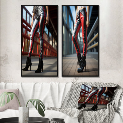 Sensual Black Leather Pants Woman - Woman Canvas Prints Set Of 2