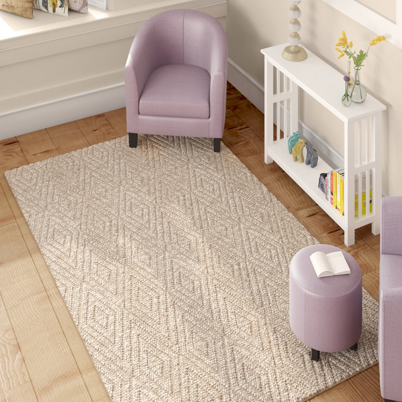 Tapis beige en laine / coton tissé à la main Jacobs, Rectangle 10 pi x 14 pi