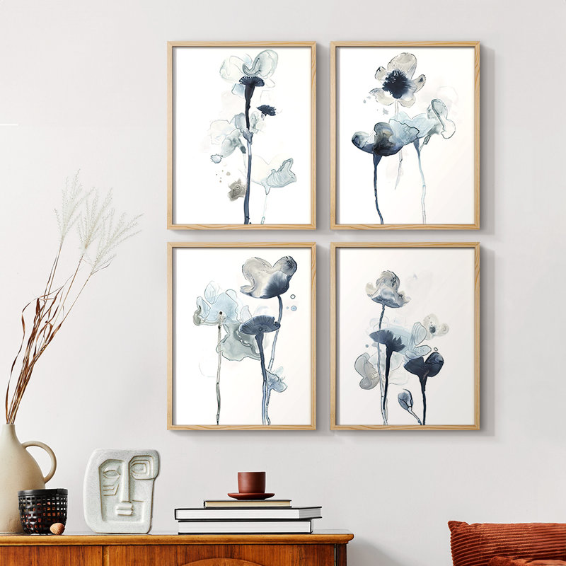 «UK CH Midnight Blossoms I», ensemble de 4 reproductions encadrées, Naturel, H 28 po x l 22 po
